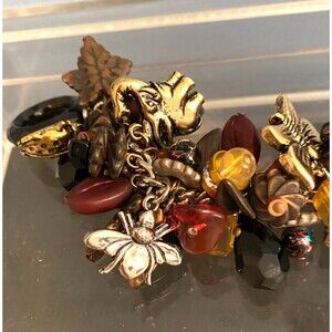 Vtg 90’s Charm Bracelet Black, Red, Yellow Beads Nature Ladybugs Butterflies